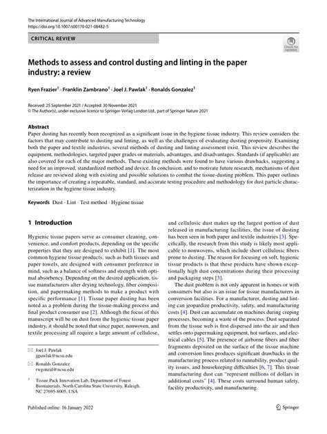 Methods to assess and control dusting and linting in the paper 